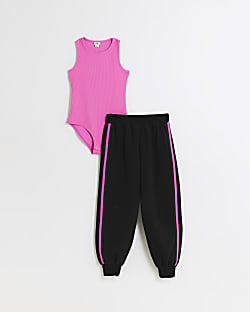 Girls pink bodysuit and joggers set