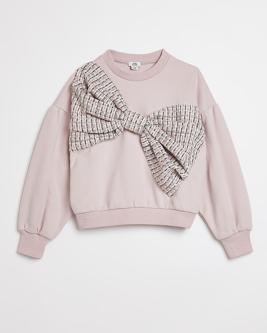 Girls pink boucle bow sweatshirt