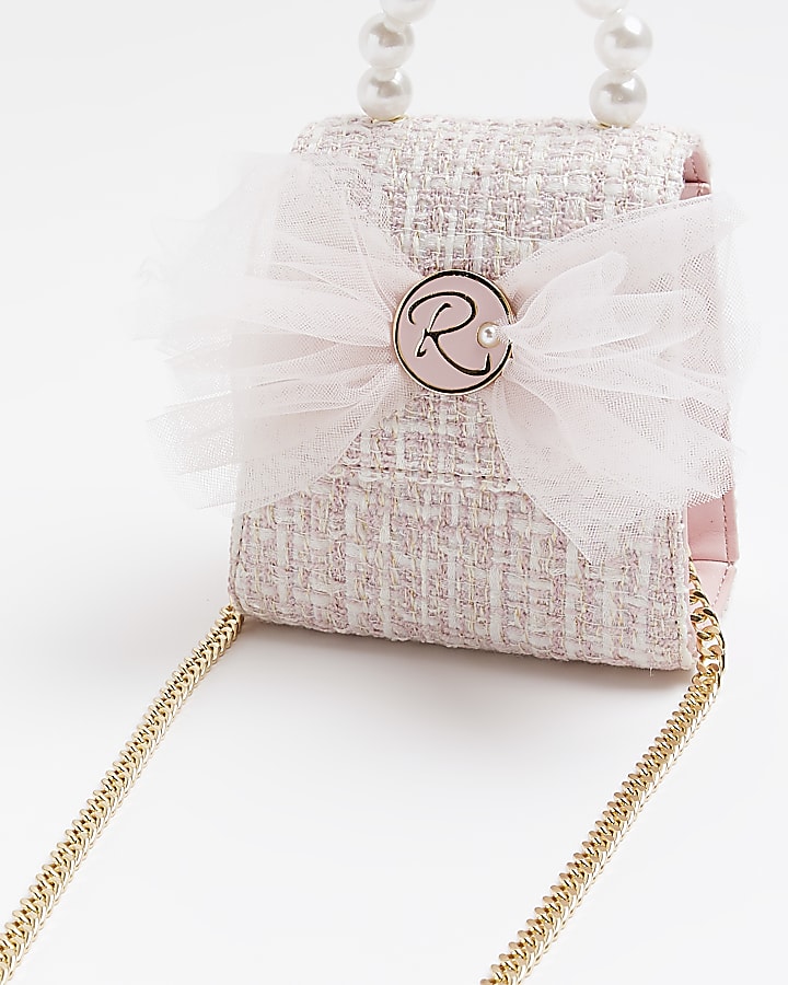 Girls pink boucle mini tote bag