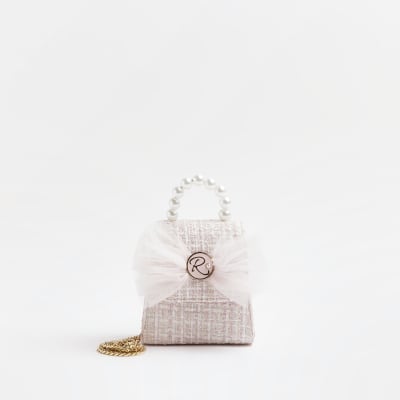 Girls pink boucle mini tote bag
