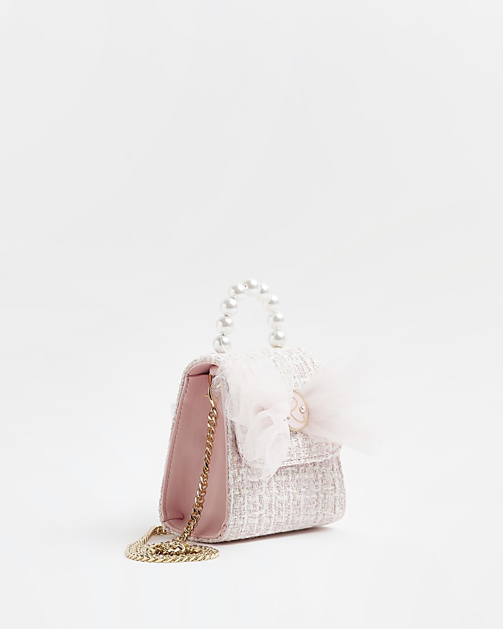 Girls pink boucle mini tote bag
