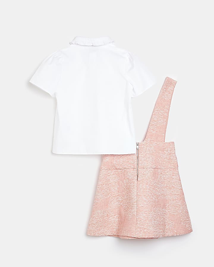 Girls pink boucle pinafore dress outfit