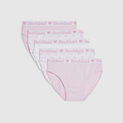 Girls Pink Bow Print Pack Of 5 Briefs