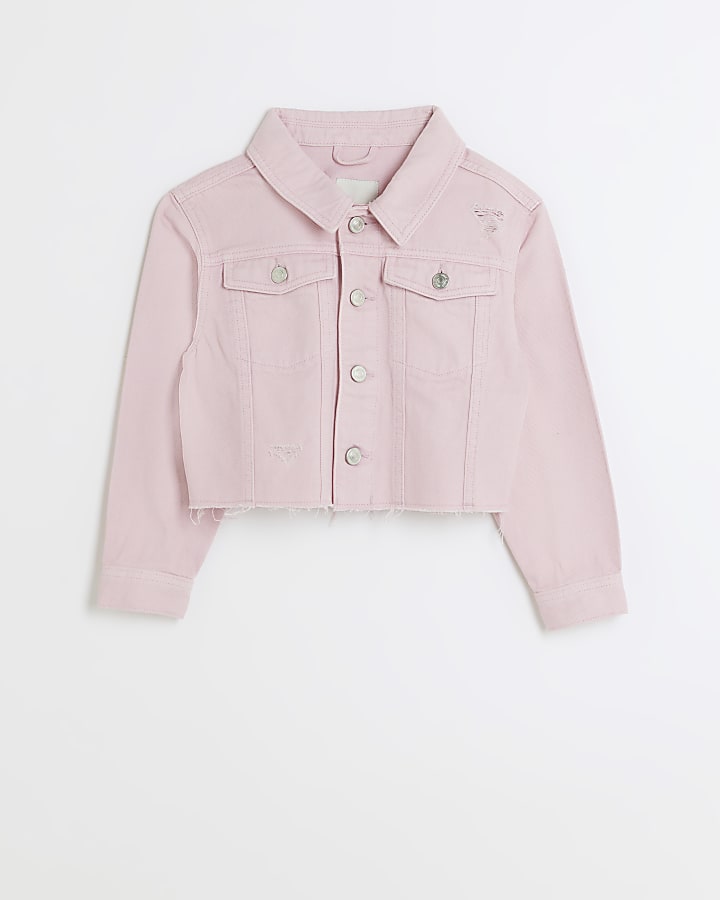 girls pink boxy denim jacket