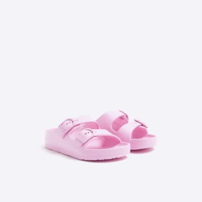 Girls pink buckle sandals River Island