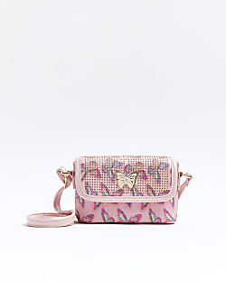Girls pink butterfly cross body satchel bag