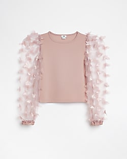 Girls Pink Butterfly long Sleeve Top