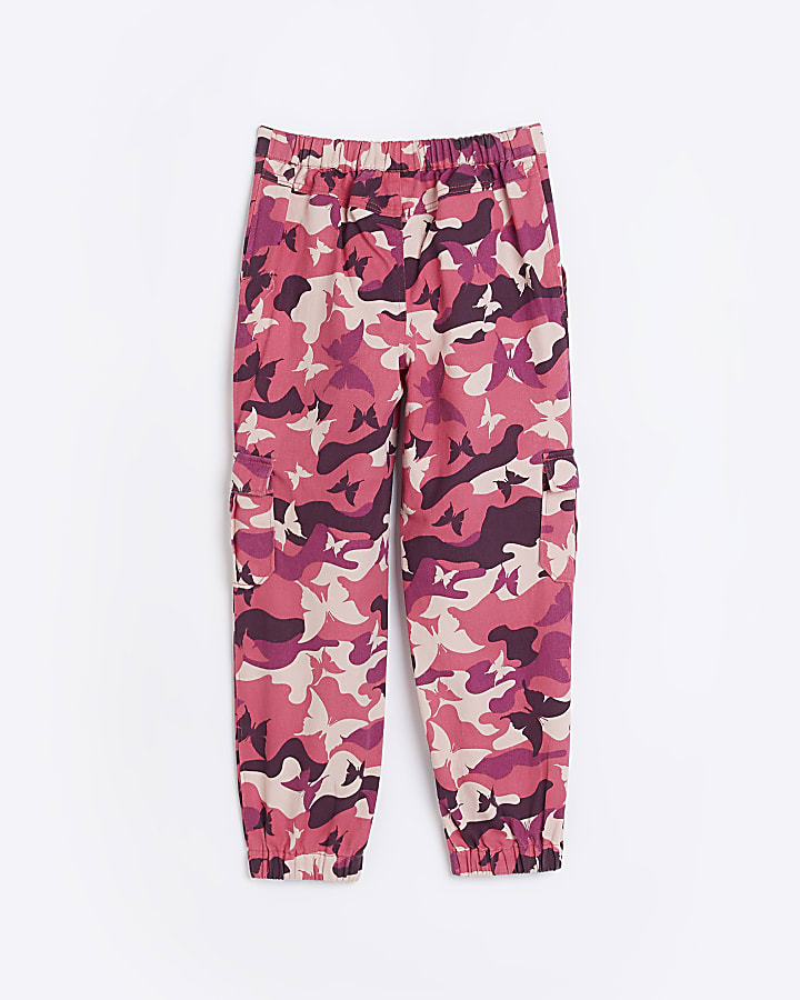 Girls pink butterfly print cargo trousers