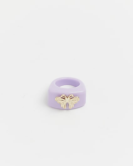 Girls pink butterfly resin ring