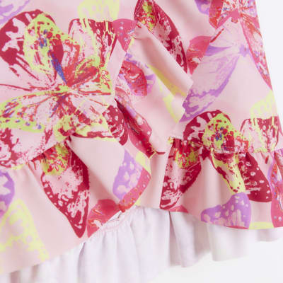Girls pink butterfly wrap swim skirt River Island