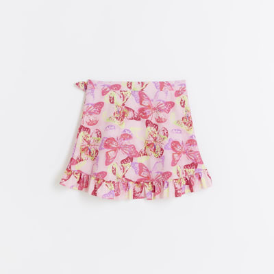 Girls pink butterfly wrap swim skirt River Island