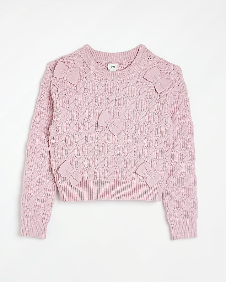 gIRLS Pink Cable knit Bow Jumper