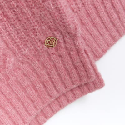 Girls Pink Cable Knit Jumper River Island