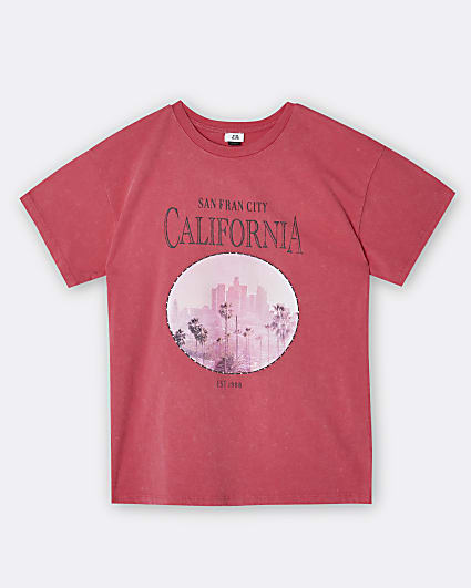 Girls pink 'California' washed t-shirt
