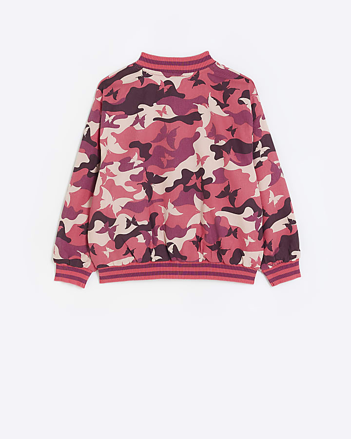 Girls Pink Camo Butterfly Bomber jacket