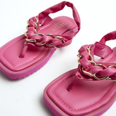 Girls pink chain toe post sandals