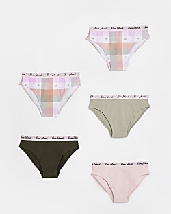 Girls pink check brief 5 pack