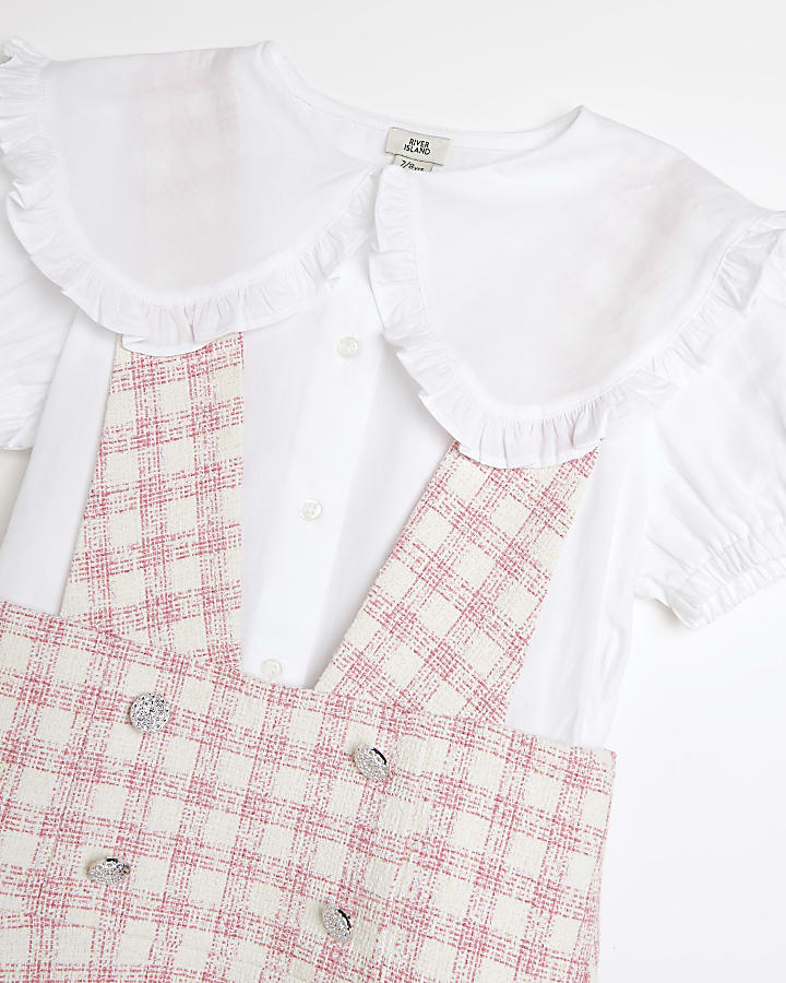 Girls pink check pinny dress outfit