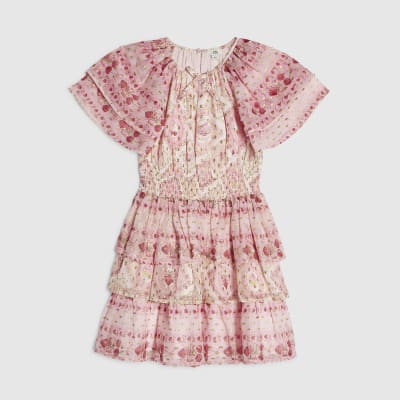 Girls Pink Cherry Lace Chiffon Dress