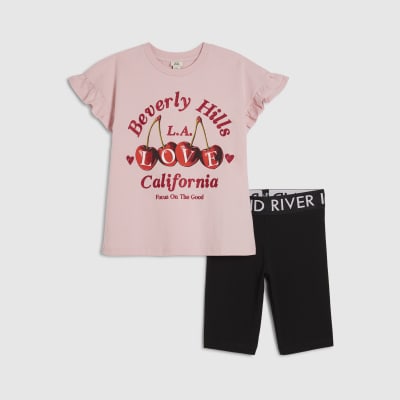 Girls Pink Cherry T-Shirt & Short Set