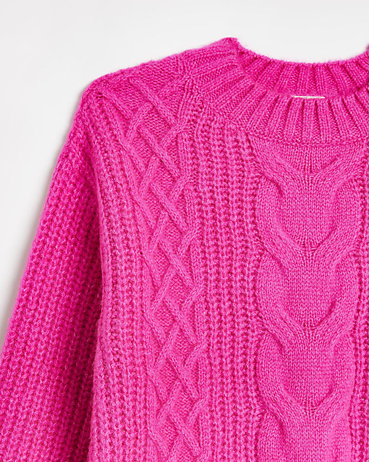 Girls pink chunky cable knit jumper