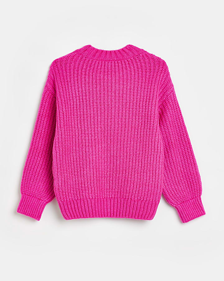 Girls pink chunky cable knit jumper