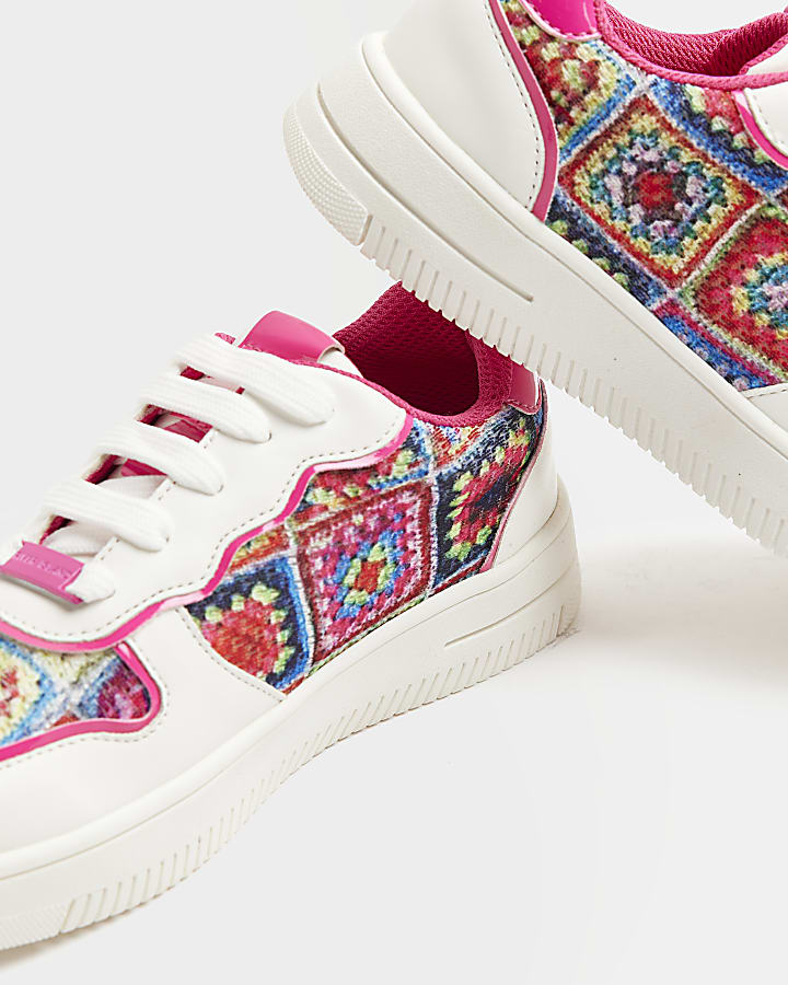 Girls Pink Crochet lace up Trainers