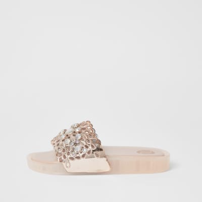 Girls pink cut out embellished sliders 