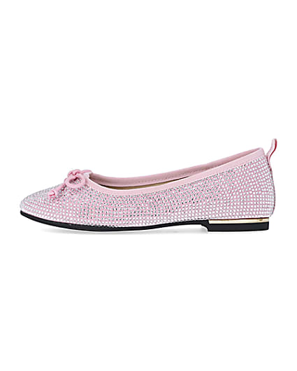 360 degree animation of product Girls Pink diamante Ballerina Pumps frame-3
