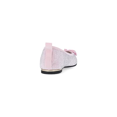 360 degree animation of product Girls Pink diamante Ballerina Pumps frame-10