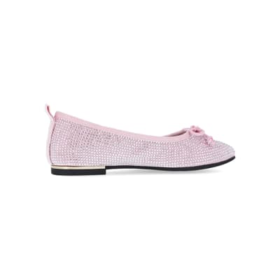 360 degree animation of product Girls Pink diamante Ballerina Pumps frame-14