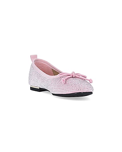 360 degree animation of product Girls Pink diamante Ballerina Pumps frame-19