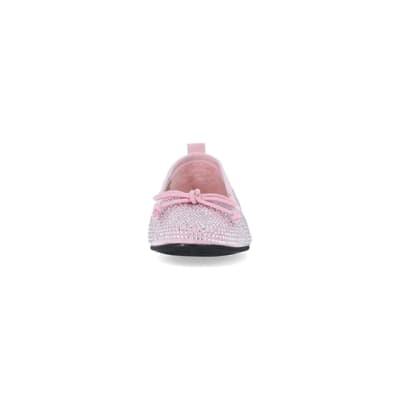 360 degree animation of product Girls Pink diamante Ballerina Pumps frame-21