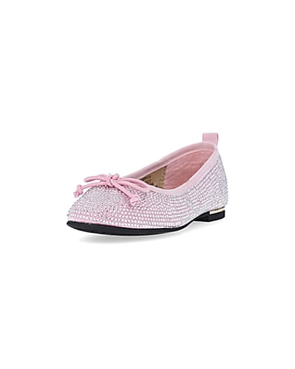 360 degree animation of product Girls Pink diamante Ballerina Pumps frame-23
