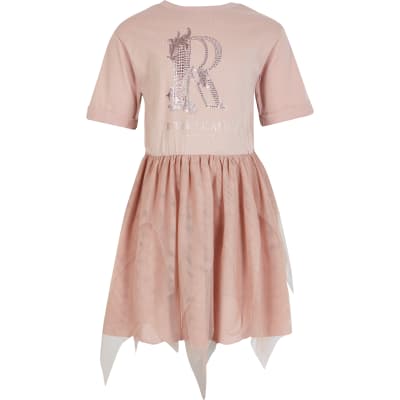 pink mesh t shirt dress