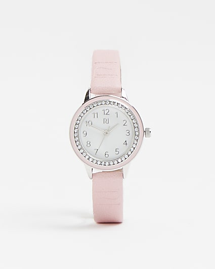 Girls pink diamante watch