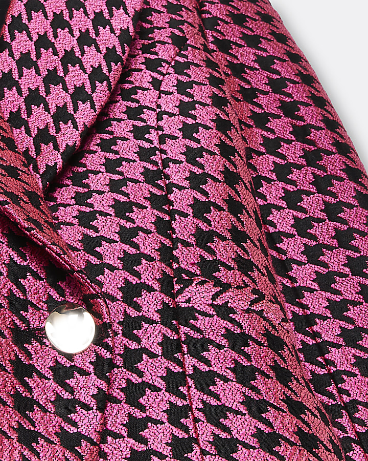 Girls pink dogtooth double breasted blazer