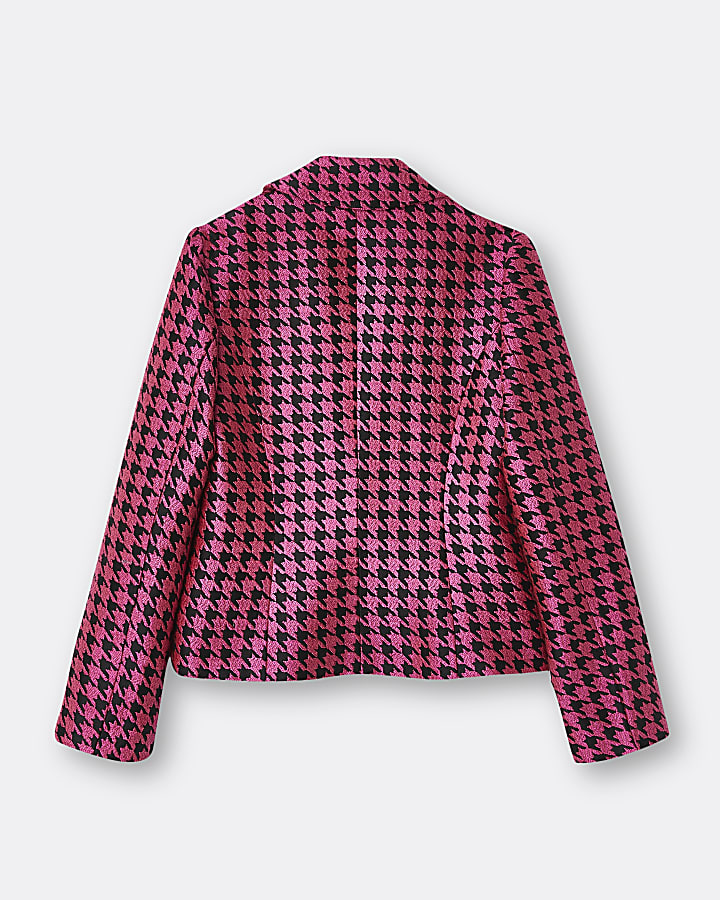 Girls pink dogtooth double breasted blazer