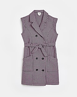 Girls pink double breasted check blazer dress