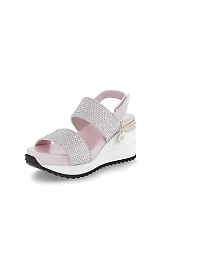 360 degree animation of product Girls pink double strap sports wedge sandals frame-0