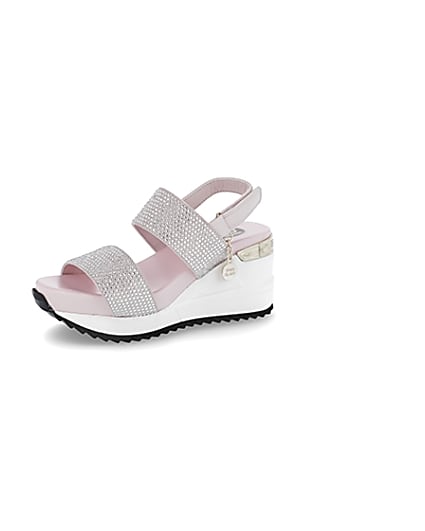 360 degree animation of product Girls pink double strap sports wedge sandals frame-1