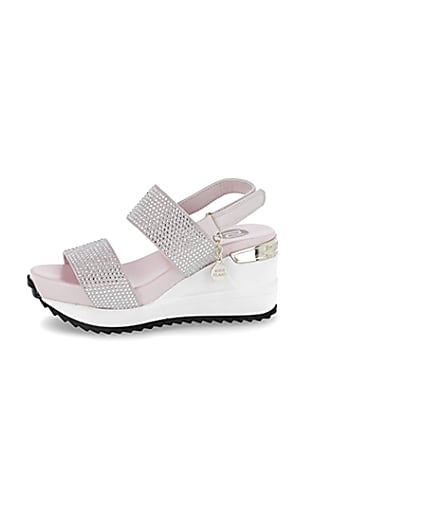 360 degree animation of product Girls pink double strap sports wedge sandals frame-2