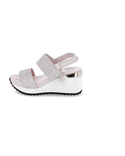 360 degree animation of product Girls pink double strap sports wedge sandals frame-3