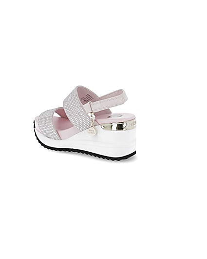 360 degree animation of product Girls pink double strap sports wedge sandals frame-5