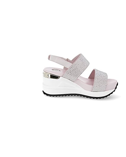 360 degree animation of product Girls pink double strap sports wedge sandals frame-15