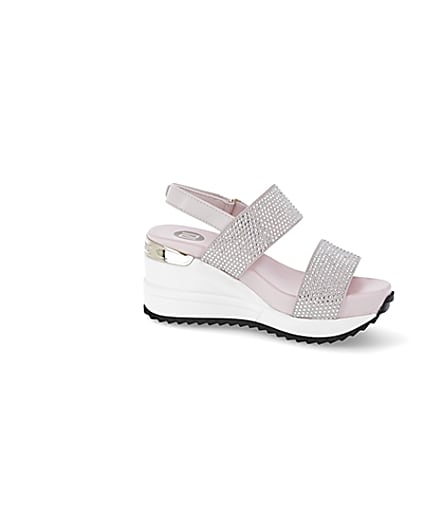360 degree animation of product Girls pink double strap sports wedge sandals frame-16
