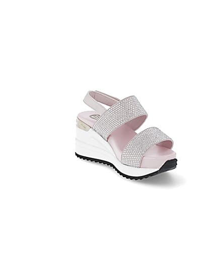 360 degree animation of product Girls pink double strap sports wedge sandals frame-18
