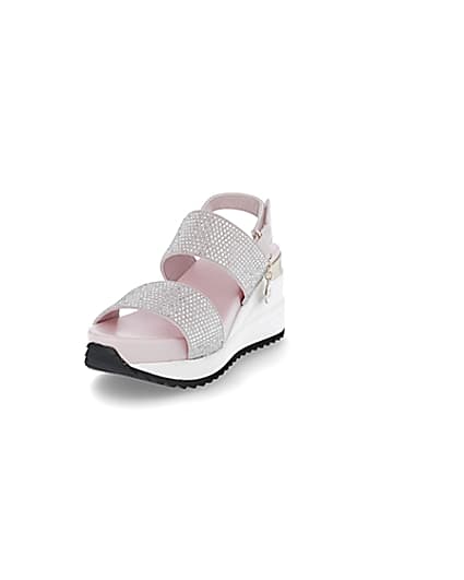 360 degree animation of product Girls pink double strap sports wedge sandals frame-23