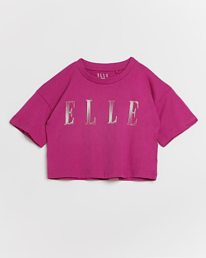 Girls pink Elle crop t-shirt