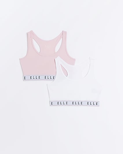 Girls Pink ELLE Logo Crop Tops 2PK